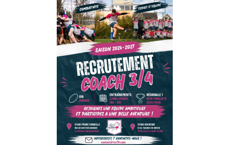 🏉 LE RCC 78 RECRUTE SON FUTUR COACH 3/4 – U19 JUNIORS 🏉